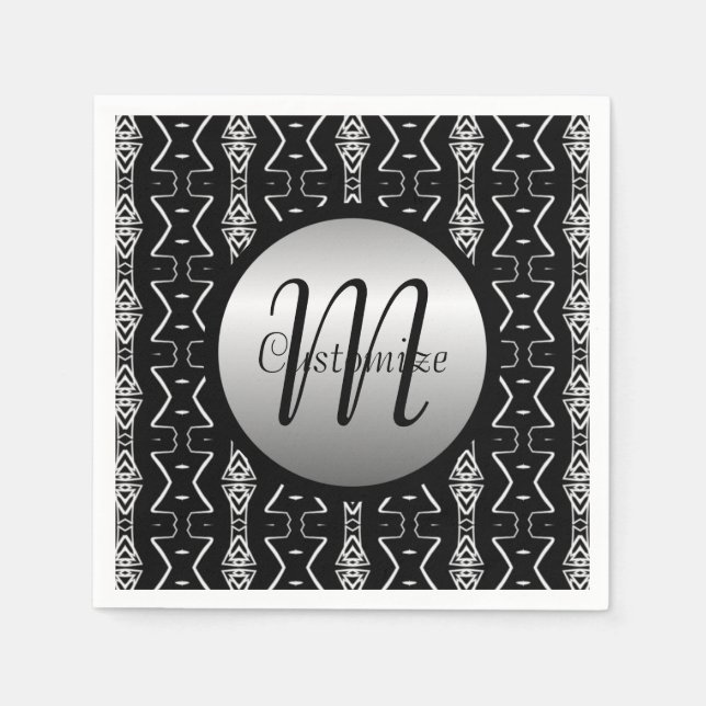 Serviette En Papier Naples triangles géométriques noir et blanc (Devant)