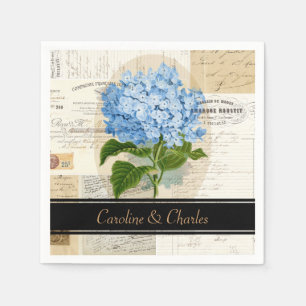 Serviette En Papier Naples vintage Blue Hydrangea Mariage français