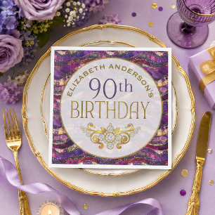 Serviette En Papier Nappe en papier Strata de 90 ans Purple and Gold