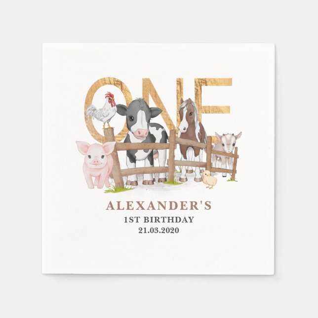 Serviette En Papier Nappe pour 1er anniversaire Bleu Animaux de la fer (Devant)