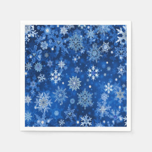 Serviette En Papier Nappes à neige de Noël Papier bleu et argenté