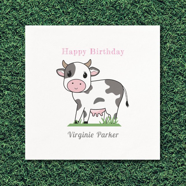 Serviette En Papier Nappes d'anniversaire de la vache mignonne (Cute Cow Birthday Napkins)