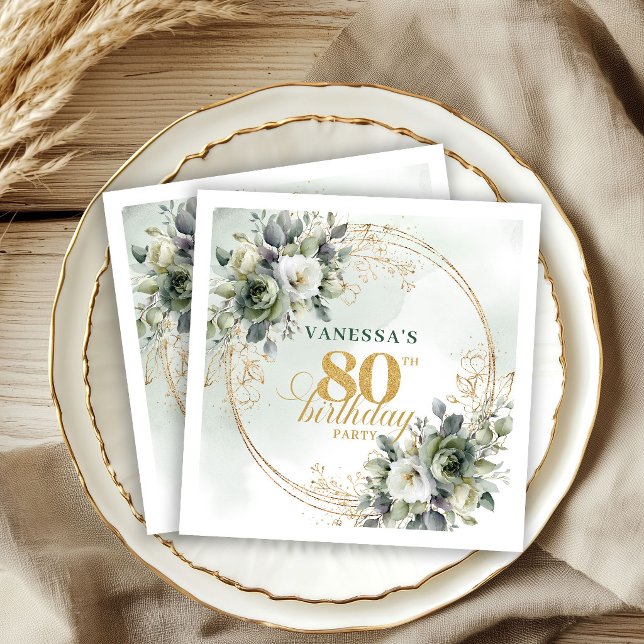 Serviette En Papier Nappes de 80e anniversaire Modern Boho Botanical (Modern Boho Botanical 80th Birthday Napkins)