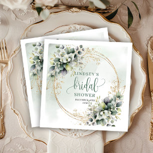 Serviette En Papier Nappes de fête de mariage Greenery Gold Aquarelle