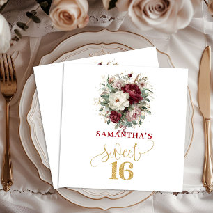 Serviette En Papier Nappes florales rose bordeaux Sweet 16 Vibrantes