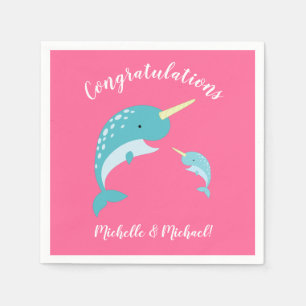 Serviette En Papier Narwhal Baby shower rose fille baleine