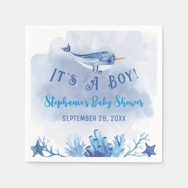 Serviette En Papier Narwhal Under the Sea Baby shower Napkin (Devant)
