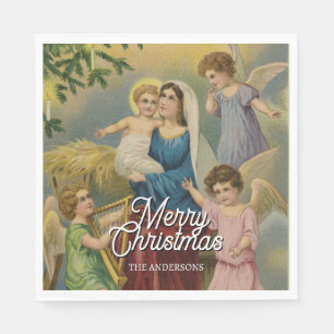 Serviette En Papier Nativité Élégante Marie Bébé Jésus Anges