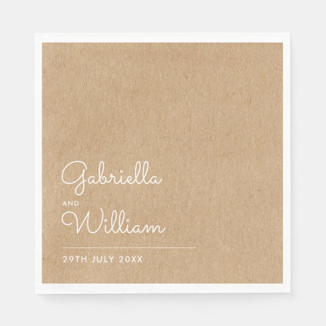 Serviette En Papier Natural Script Kraft Rustique (Devant)