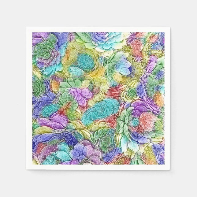 Serviette En Papier Nature colorée Plantes succulents (Devant)