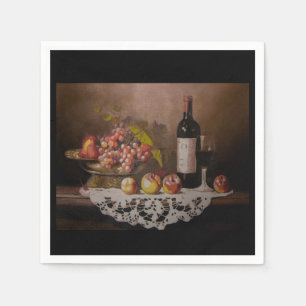 Serviette En Papier Nature morte Corbeille de fruits et bouteille de v