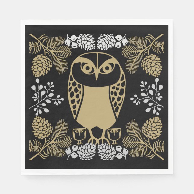 Serviette En Papier Nature Owl Folk Art (Devant)