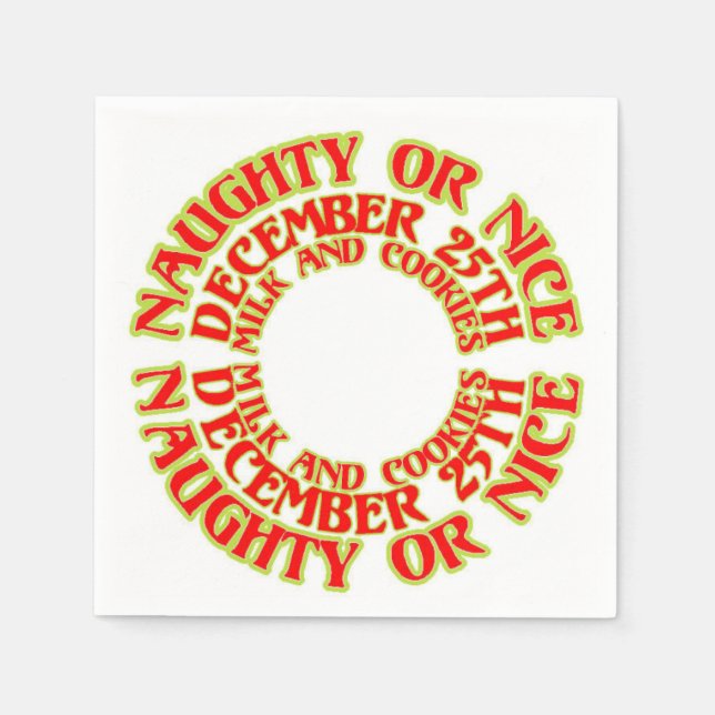 Serviette En Papier Naughty ou Nice 25 décembre Lait et biscuits Rouge (Devant)
