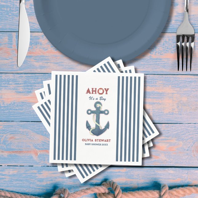 Serviette En Papier Nautical Ahoy est un garçon Baby shower Invitation (Créateur téléchargé)