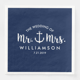 Serviette En Papier Nautical Beach Wedding Marine Ancre bleue Custom