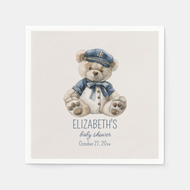 Serviette En Papier Nautical Blue Baby Bear Baby Shower (Devant)