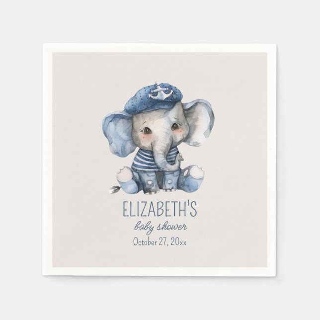 Serviette En Papier Nautical Blue Baby Elephant Baby Shower (Devant)