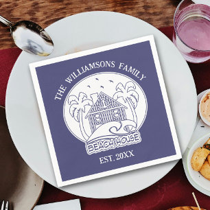 Serviette En Papier Nautical Blue Beach House White Nom de famille Anc