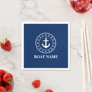 Serviette En Papier Nautical Boat Name Stars Rope Ancre Marine Blue
