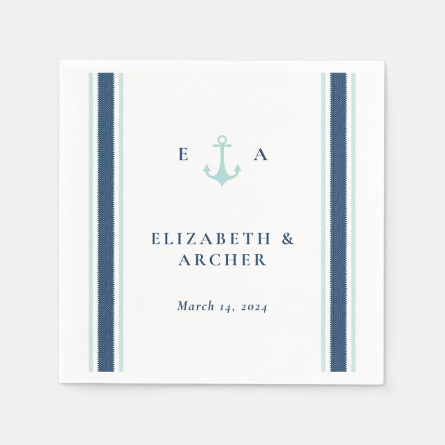 Serviette En Papier Nautical Monogram Mariage Cocktail Napkin (Devant)