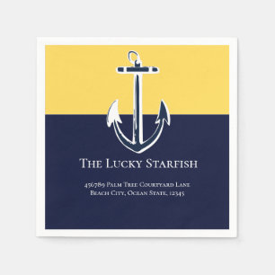 Serviette En Papier Nautical Navy Mustard Yellow Ancre maison de plage