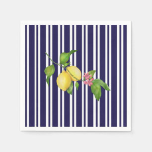 Serviette En Papier Nautical Navy Stripe Sicilian Lemon Papier Napkin