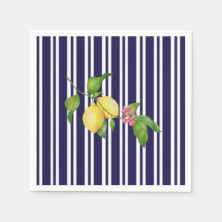 Serviette En Papier Nautical Navy Stripe Sicilian Lemon Papier Napkin