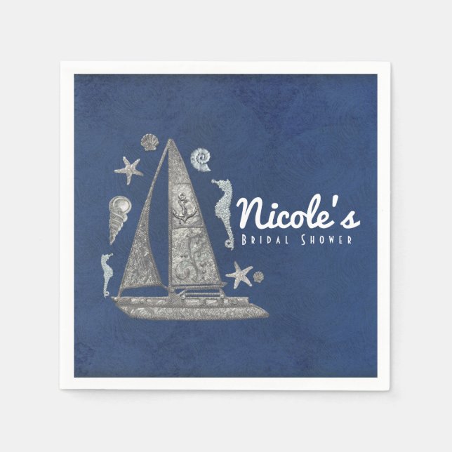 Serviette En Papier Nautical Silver Boat & Beach Thèmes Élégante fête (Devant)