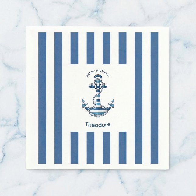 Serviette En Papier Nautical Striped Anchor Birthday (Classic look for your guests)