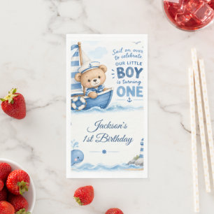Serviette En Papier Nautical Teddy Bear Voilier 1er Anniversaire