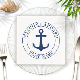 Serviette En Papier Nautical White Marine Blue Ancre Nom du bateau