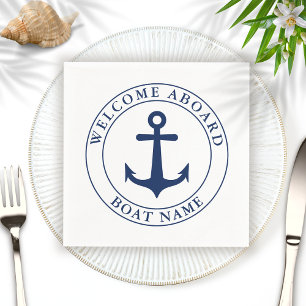 Serviette En Papier Nautical White Marine Blue Ancre Nom du bateau