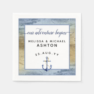 Serviette En Papier #Nautique Bleu Nuit Or Aquarelle Événement #Mariag