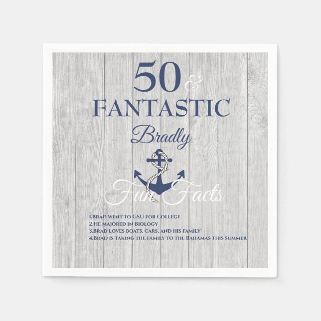 Serviette En Papier Nautique fête d'anniversaire Marine Blue Fun Faits (Devant)