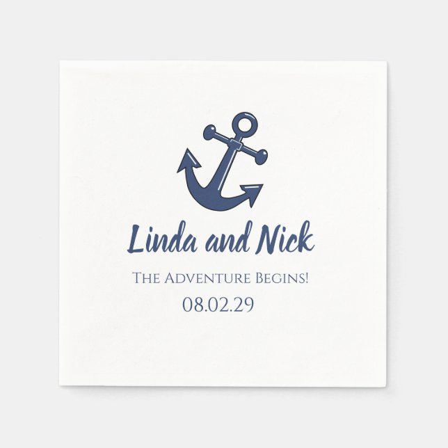 Serviette En Papier Nautique L'Aventure Commence Mariage (Devant)