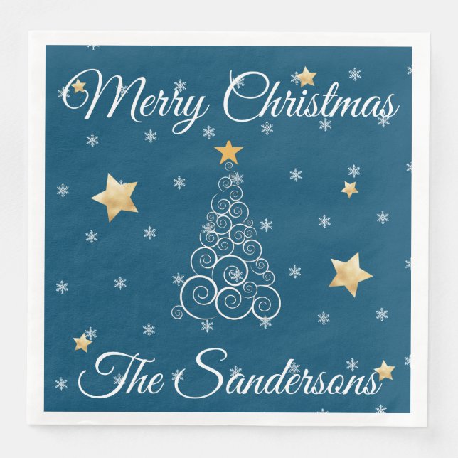 Serviette En Papier Nautique Noël Wave tree bleu Papier Dîner N (Devant)