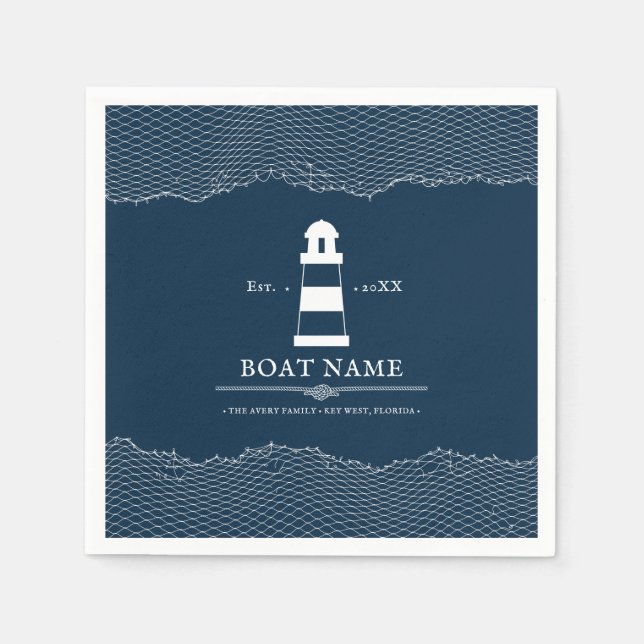 Serviette En Papier Nautique Personnalisé phare bleu Bateau Napkin (Devant)