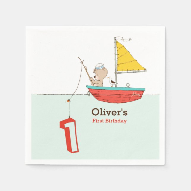 Serviette En Papier Nautique petit marin porter premier anniversaire (Devant)