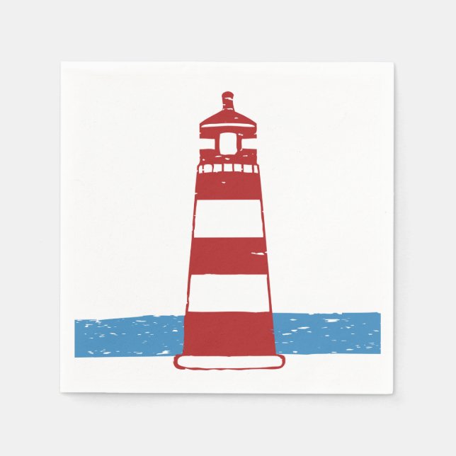 Serviette En Papier Nautique Red Lighthouse Blue Ocean Mariage / Fête (Devant)