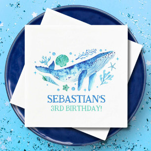 Serviette En Papier Nautique sous le Sea Party Baleine aquarelle