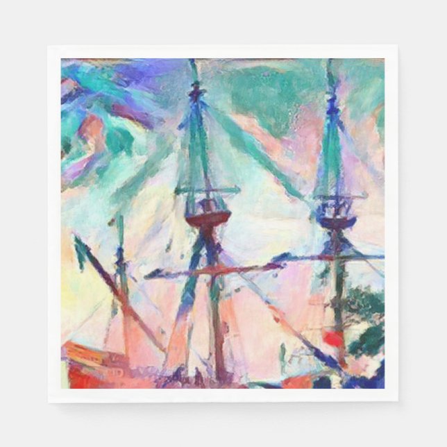Serviette En Papier navire à voile dans le port (Devant)