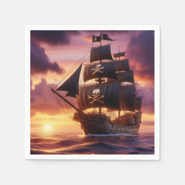 Serviette En Papier Navire pirate au lever/coucher du soleil (Devant)