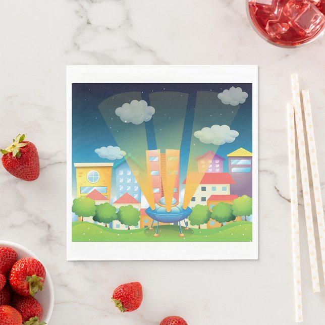 Serviette En Papier Navire Spatiale Dans Le Papier De La Ville (Créateur téléchargé)