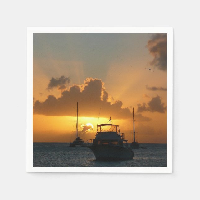 Serviette En Papier Navires et Sunset Tropical Seascape (Devant)