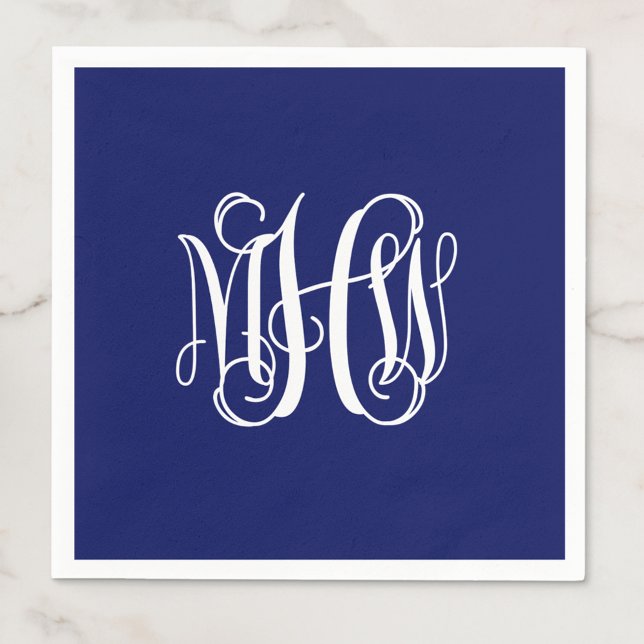 Serviette En Papier Navy Blanc 3 Initiales Vigne Écriture Monogramme D (Créateur téléchargé)