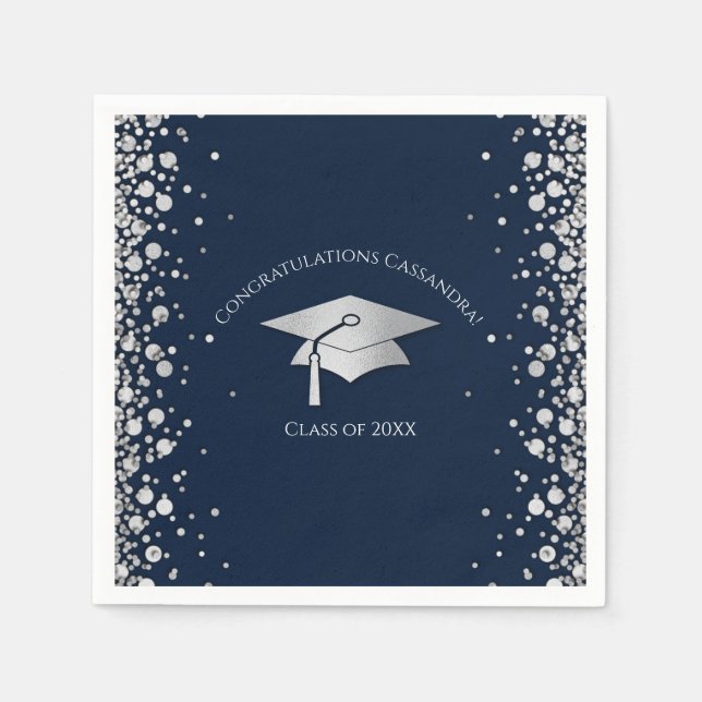 Serviette En Papier Navy Blue and Silver Graduation (Devant)