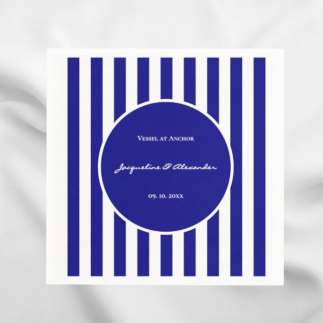 Serviette En Papier Navy Blue and White Stripes Napkins (Créateur téléchargé)