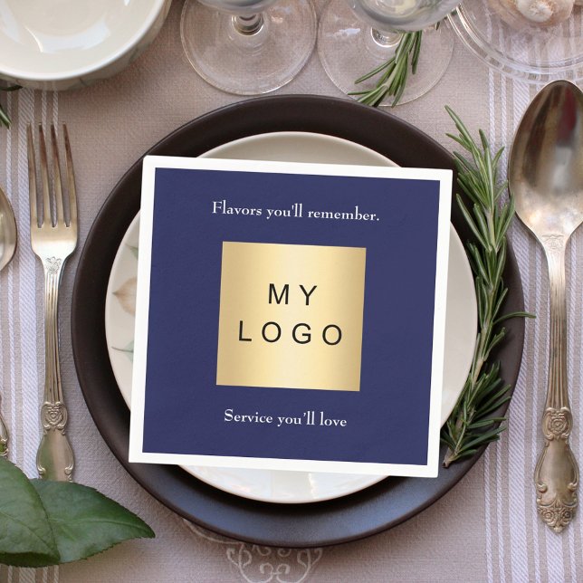 Serviette En Papier Navy blue cafe bar business logo slogan quote (Créateur téléchargé)