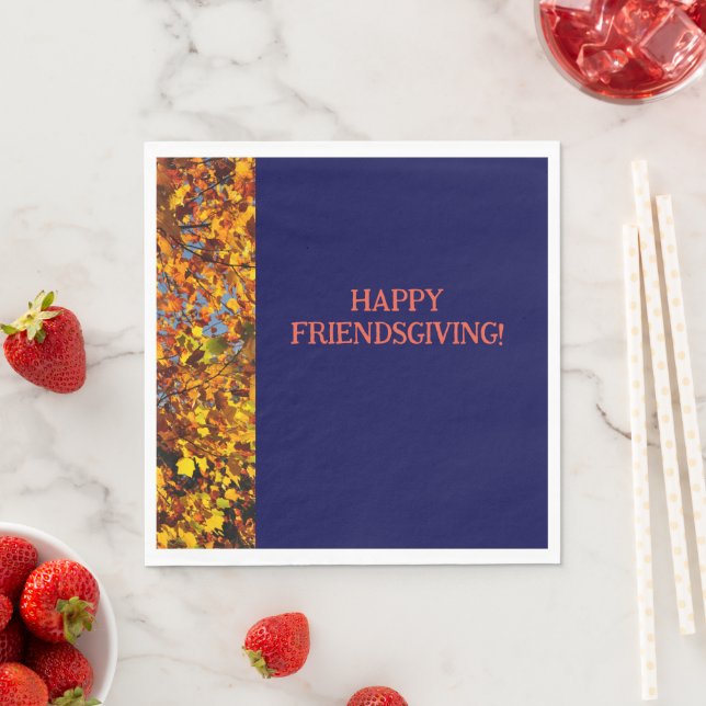 Serviette En Papier Navy Blue & Feuilles Thanksgiving Friendsgiving (En situation)
