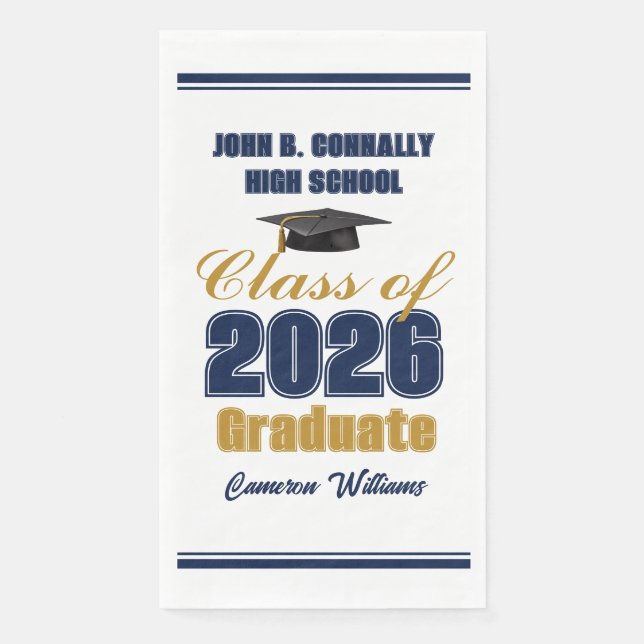 Serviette En Papier Navy Blue Gold Class of 2026 Graduation Party (Devant)
